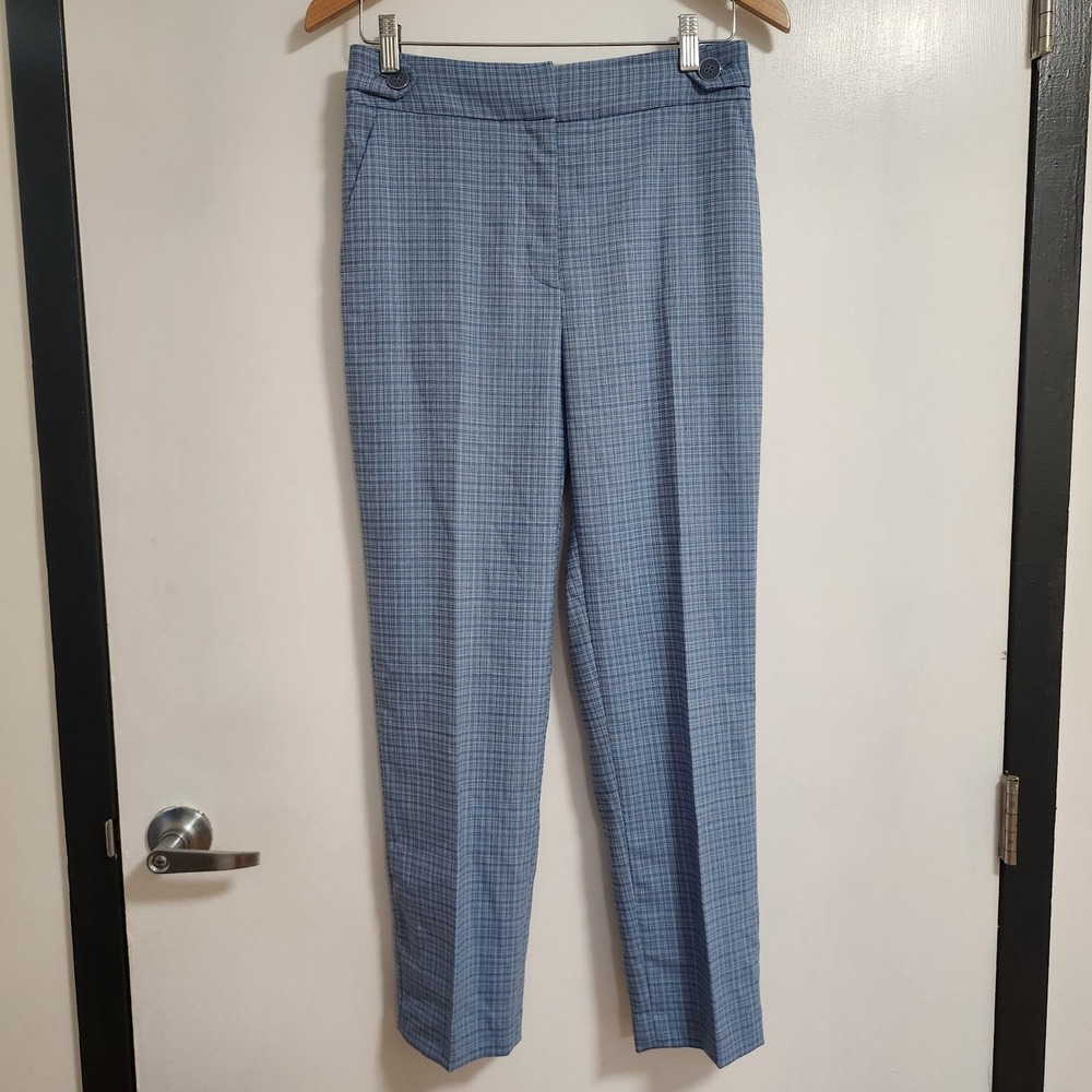 NWT Veronica Beard Gamila Pants Blue Plaid Wool Blend